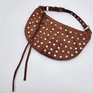 Maurizio Taiuti Y2K Studded Brown Leather Mini Shoulder Bag